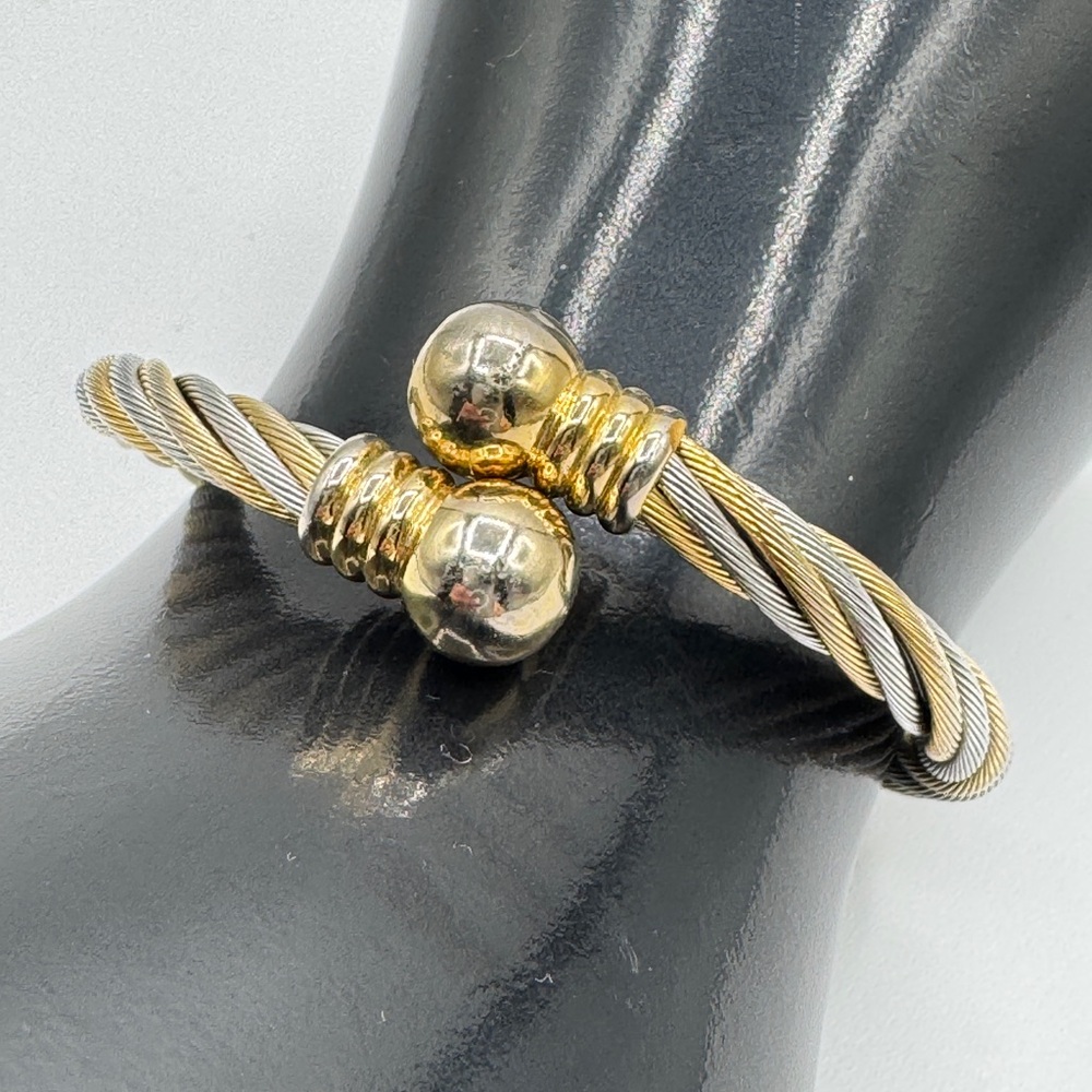 Silver & Gold-Tone Cable Twist Cuff Bracelet
